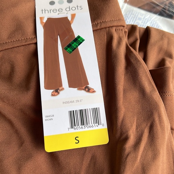 NWT Three Dots Women's Pull-On wide leg brown Pant - Picture 6 of 8